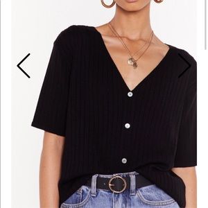 Nasty Gal Ribbed Shell Button Cardigan
